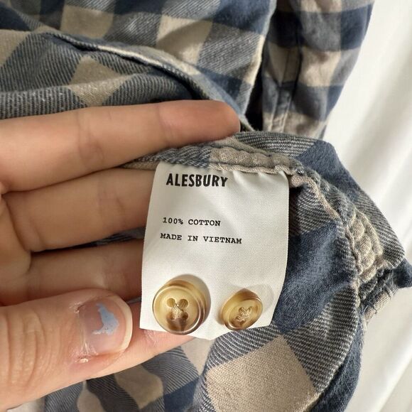 Alesbury Flannel Shirt Mens Medium Blue White Plaid Button Up Long Sleeve Cotton - Picture 7 of 11